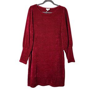 NWT Chenault Women's XL Burgundy Maroon Ox Blood Ribbed Velvet Long Sleeve Dress
